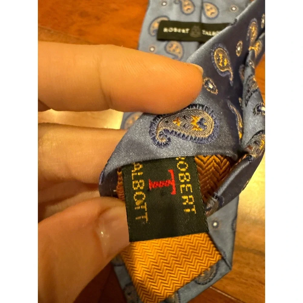 Robert Talbott Paisley Silk Tie Blue w/Orange‎ Made in USA 61